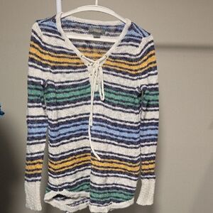 Natural Reflections Striped Lace-Up Sweater Size S